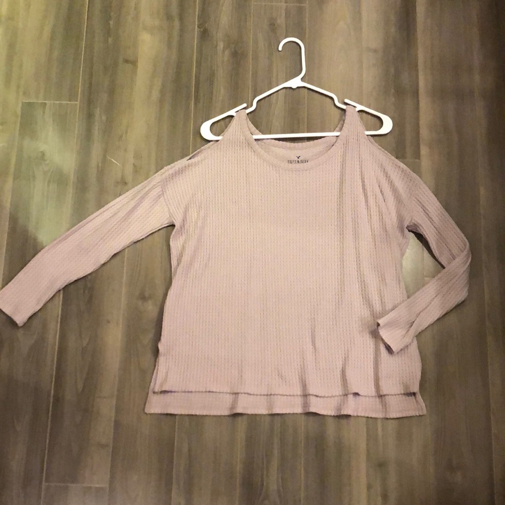 Soft exposed shoulder lavender sweater